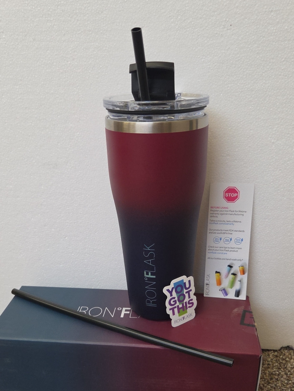 Ombre Red to Blue Travel Tumbler with Straw
